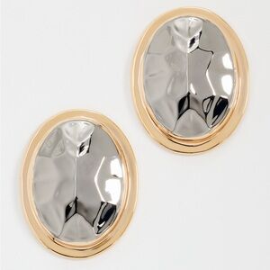 Two-Tone Oval Drop Earrings in Gold and Silver